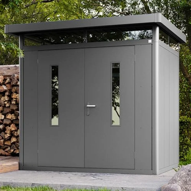 GFP Primeyard Gerätehaus Metall Gartenhaus 228x180x231 cm Geräteschuppen anthrazit, robuste Stahlblech-Konstruktion – Bild 2