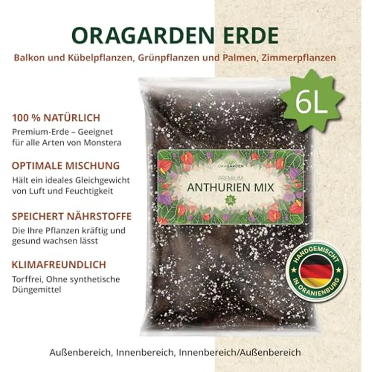 OraGarden Anthurien Erde Blumenerde für Anthurium Premium Qualität (6L) – Bild 4