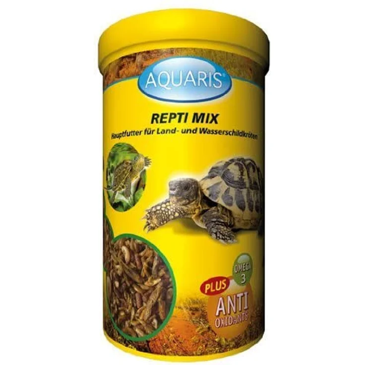 Aquaris Repti Mix, Schildkrötenfutter für Wasserschildkröten und Sumpfschildkröten mit Gammarus und Shrimps, 55 g / 250 ml, natürliche Proteine, ohne künstliche Zusätze, hergestellt in Deutschland – Bild 1