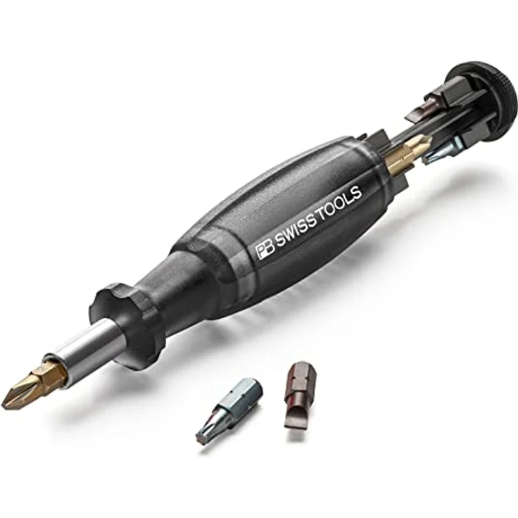 PB Swiss Tools Bit Handhalter Schraubendreher PB 6464 | 100% Swiss Made | Schraubendreher mit Bits im Griff, inklusive Schlitz 2/3/4, PH1/PH2, T10/T15/T20 Bits, Schwarz – Bild 1