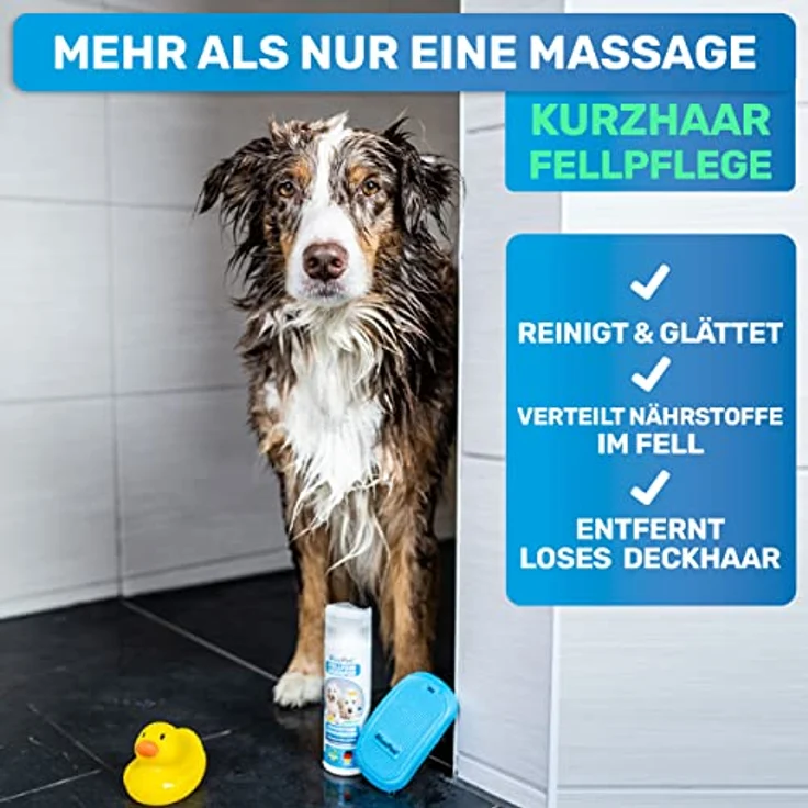 BluePet FellFein Badebürste Gummistriegel Für Kurzhaar Hunde & Katzen mit Massageeffekt - Entfernt Loses Deckhaar, Staub & Schmutz - Idealer Badestriegel Zum Einmassieren von Hundeshampoo – Bild 5