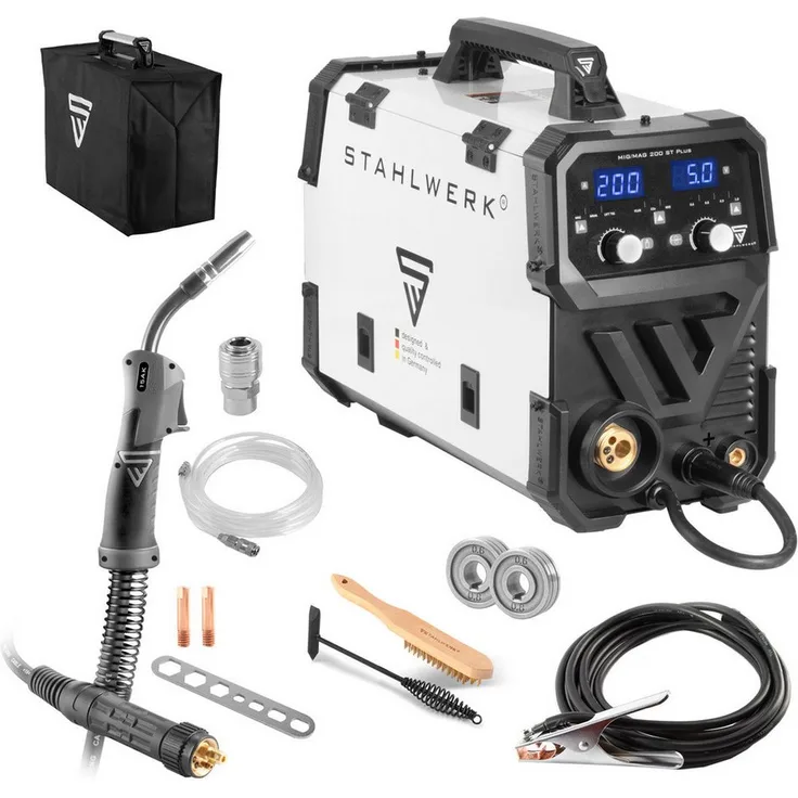 STAHLWERK Schutzgasschweißgerät Schweißgerät MIG MAG 200 ST PLUS, IGBT Inverter mit 200 A synergischem Drahtvorschub, blau