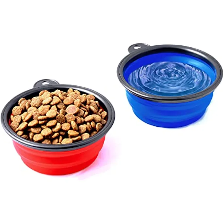 PRECORN 2er Set Faltbarer Reisenapf Hundenapf Futternapf Wassernapf 250 ml Hunde Katzen Haustier Napf Trinknapf in rot und blau
