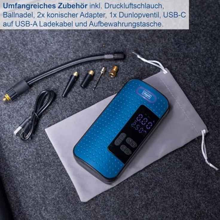 Scheppach Akku-Handkompressor AC10/8V, 10,3 bar Arbeitsdruck, 8 V, 2000 mAh, 5 Betriebsmodi, inkl. Schlauch, Nadel, Adapter, Ventil, Ladekabel – Bild 6