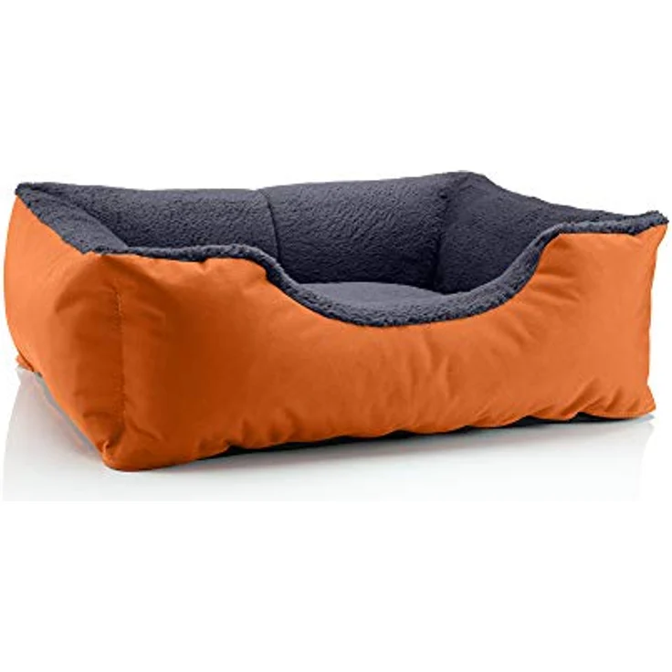 BedDog Hundebett Teddy flauschig, Hundekissen mit abziehbaren waschbaren Bezug, Hundekorb, Hundesofa, für kleine Hunde, S, orange-grau – Bild 1
