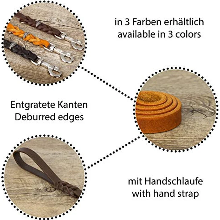 CopcoPet - Fettlederleine 1 m x 10 mm, Braun, Hunde-Leine aus Leder mit verchromtem Karabiner, geflochtene Hunde-Führleine Leder – Bild 2
