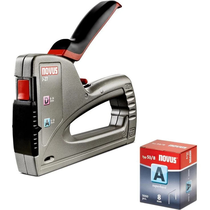 NOVUS Handtacker J 27 Koffer Set, Profi-Tacker aus Aluminium mit 5000 Heftklammern und Schlagkraftregulierung