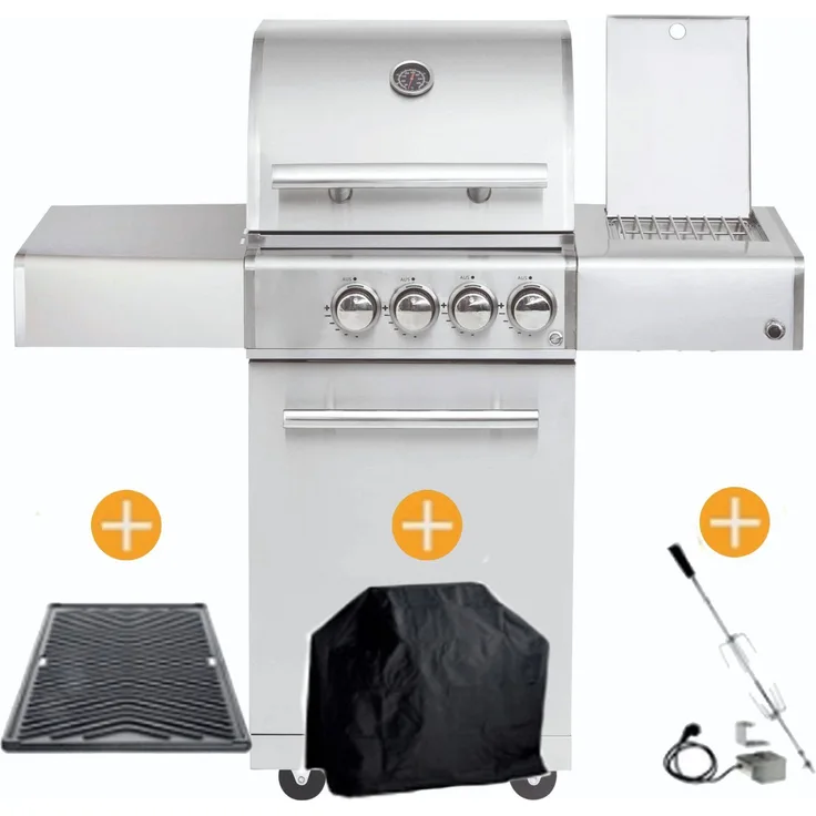 ALL'GRILL Gasgrill CHEF Paket S1 silber, 2 Brenner, Backburner, Seitenkocher Zubehörpaket