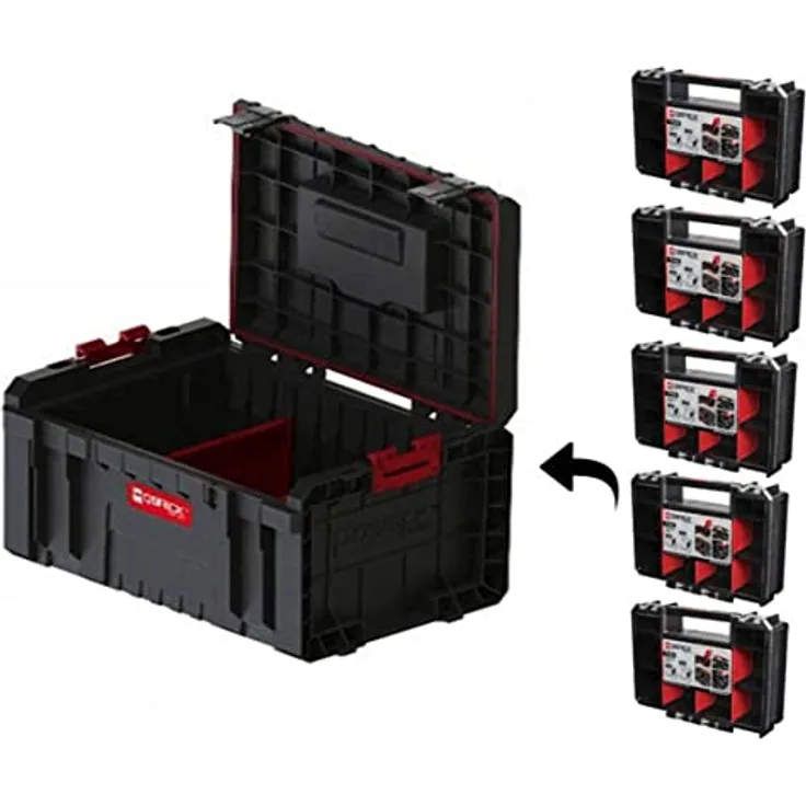 Qbrick System Pro Toolbox 2.0, modularer Werkzeugkoffer mit 5 Teilen, staub- und wasserfest, flexible Trennwände, ergonomischer Griff, Polycarbonatabdeckung