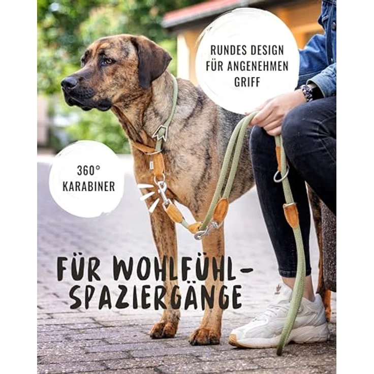 Rudelkönig Führleine Emma 2,30m - Dreifach verstellbare Hundeleine aus Kletterseil für mittelgroße & große Hunde - Elegante Tauleine in Khaki – Bild 4