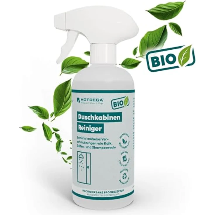 HOTREGA® Duschreiniger Kalkentferner, Glasreiniger für hygienisch saubere Duschkabinen, entfernt Kalk & Seifenreste, mit Abperleffekt und Frischeduft – Bild 1