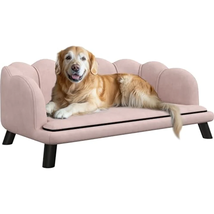 PawHut Hundesofa Hundecouch, Rosa, Waschbarer Bezug, mit Rückenlehne und Holzbeine, für mittelgroße Hunde unter 25 kg – Bild 1