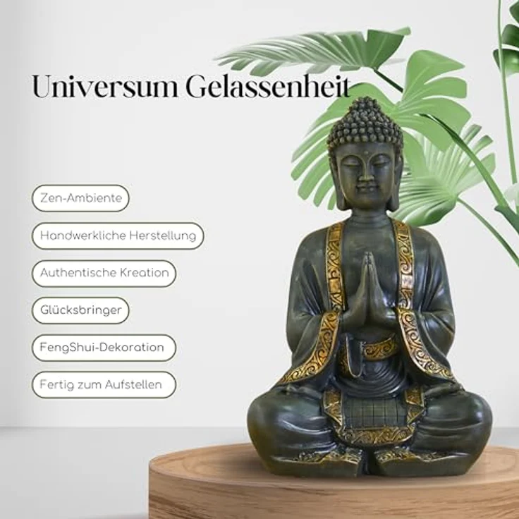 zen Light Große Statue Buddha Vermittlung, Kunstharz, Bonze, 15 x 24 x 37.5 cm – Bild 3
