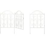 relaxdays Gartentor 3-teiliges Gartentor weiß, Stahltür mit geschwungenen Ornamenten 