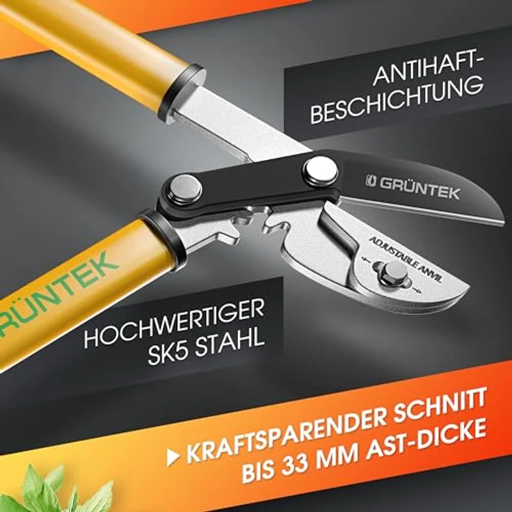 GRÜNTEK Astschere GRIZZLY 470 mm Scharfe AMBOSS Baumschere mit Gear-Drive Schneidsystem, Getriebeastschere für 2,2 fache Kraftersparnis und saubere Schnittkanten – Bild 3