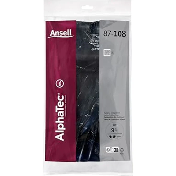 Ansell AlphaTec 87-108 Chemikalienschutz-Handschuhe aus Latex, Wiederverwendbare Chemie-Handschuhe, Schwarz, Größe L (1 Paar) – Bild 2