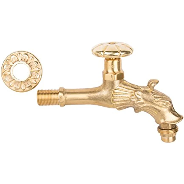 Boni-Shop Nostalgie Auslaufventil Wasserhahn, Drachenkopf Handrad, Messing massiv, 1/2" Wandanschluss, inkl. Wandrosette – Bild 2