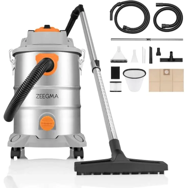 Zeegma ZONDER PRO Multi Nass-/Trockensauger, Industriestaubsauger 1600W für Asche, Behälter 25 L, Filter im Set, Polsterdüse Ausblasfunktion