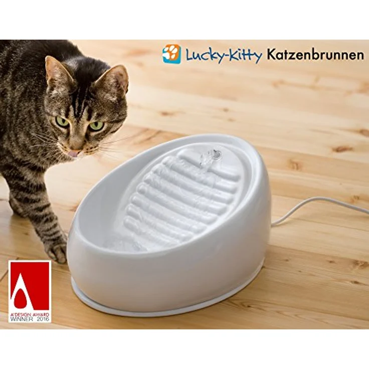 Lucky-Kitty Katzenbrunnen aus Keramik, weiß – Bild 2