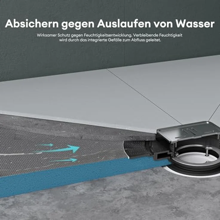 Mai & Mai Duschwanne Duschboard, befliesbares Duschelement in Beton Grau, bodeneben mit Gefälleplatte und hoher Abflussrate – Bild 8
