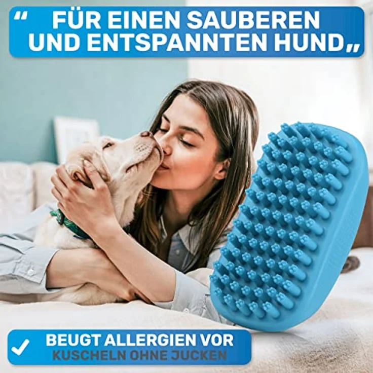 BluePet FellFein Badebürste Gummistriegel Für Kurzhaar Hunde & Katzen mit Massageeffekt - Entfernt Loses Deckhaar, Staub & Schmutz - Idealer Badestriegel Zum Einmassieren von Hundeshampoo – Bild 4