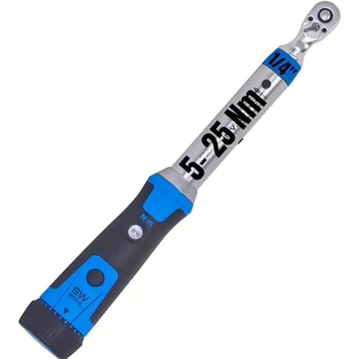 SW-Stahl 03871L Profi Drehmomentschlüssel 1/4 Zoll, einstellbarer Drehmomentbereich 5-25 Nm, Chrom-Vanadium Stahl, mit 48 Zähnen Ratsche, für Fahrrad, Motorrad und PKW-Reparaturen