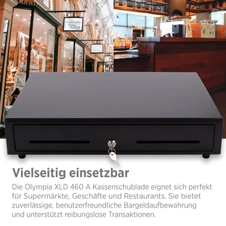 OLYMPIA OFFICE Geldkassette XLD 460A, Metall Kassenschublade mit 8 Münzfächern, 4 Scheinfächern, schwarze Geldlade mit Schloss und Mikroschalter – Bild 6