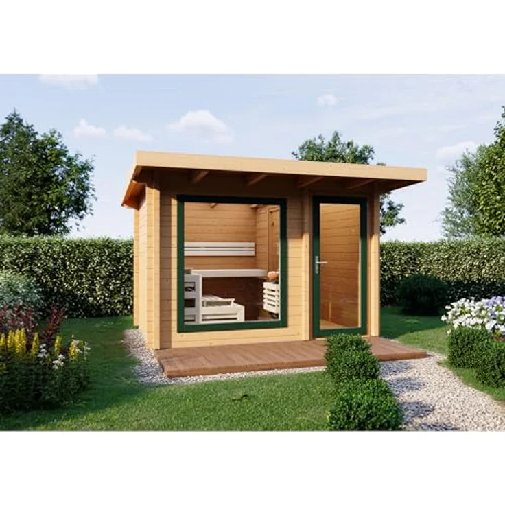 Infraworld Gartensauna Terra 2B, Saunahaus 341 mit Blockbohlen aus nordischer Fichte 70mm, Espe Inneneinrichtung – Bild 2