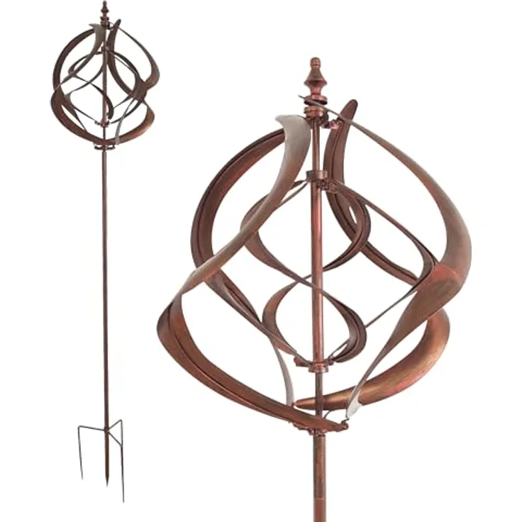 Lemodo Großes Windspiel aus Metall mit gegenläufigen Rotoren, Gartendeko in 3 Höhen aufbaubar, Gartenstecker 213 cm hoch, Windmühle in Kupferoptik, Windskulptur mit Charme - Preisvergleich