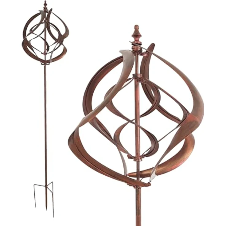 Lemodo Großes Windspiel aus Metall mit gegenläufigen Rotoren, Gartendeko in 3 Höhen aufbaubar, Gartenstecker 213 cm hoch, Windmühle in Kupferoptik, Windskulptur mit Charme - Preisvergleich – Bild 1