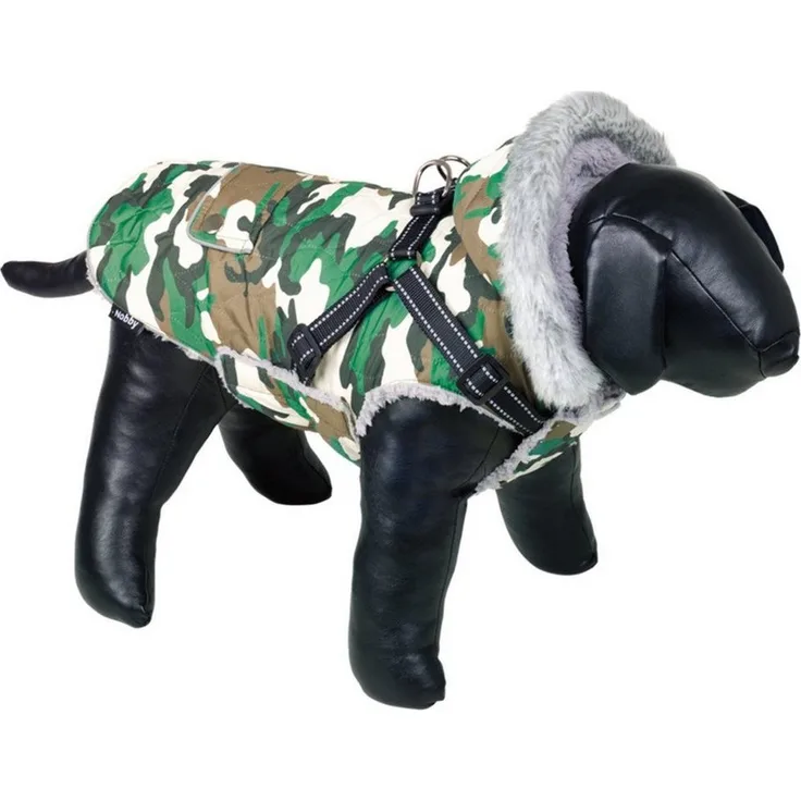 Nobby Hundemantel Polar 2in1 camouflage grün, abnehmbare Kapuze, wasser- und windabweisend