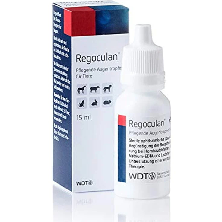 WDT Regoculan Augentropfen, unterstützt Reepithelisierung und antibiotische Therapie, filmbildend und feuchtigkeitsspendend, pH 7,2 – Bild 1