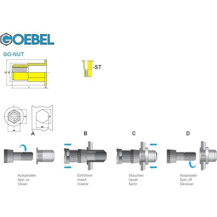 GOEBEL® GO-NUT Blindnietmuttern M5, 250 Stück, verzinkter Stahl, Flachkopf, Teilsechskantschaft, offene Schaftenden, Größe Ø 7,0 x L 13,5 mm – Bild 2