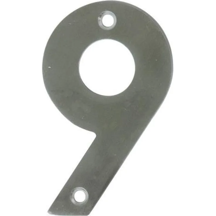 Amig | Nummer 9 aus Edelstahl zum Anschrauben im Innen- und Außenbereich | 100 mm | Für Toren, Wände oder Fassaden von Häusern | Silber-Finish