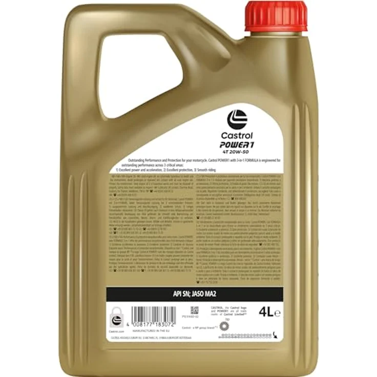 Castrol Power 1 Motoröl 4T, Hochleistungsschmierstoff für 2-Zylinder Boxer und V-Motoren, 20W-50, 4.000 ml – Bild 2