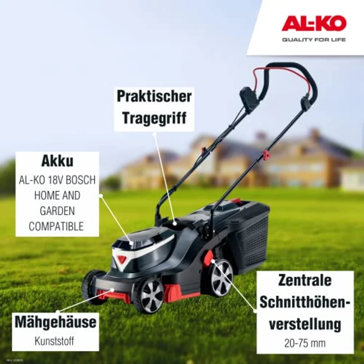 AL-KO Akku-Rasenmäher 3.82 Li Easy, 38 cm Schnittbreite, Akkufach für bis zu 2 Akkus 18 V Li-Ion, für Rasenflächen bis 300 m², 6-fache zentrale Schnitthöhenverstellung, Schwarz-grau – Bild 5