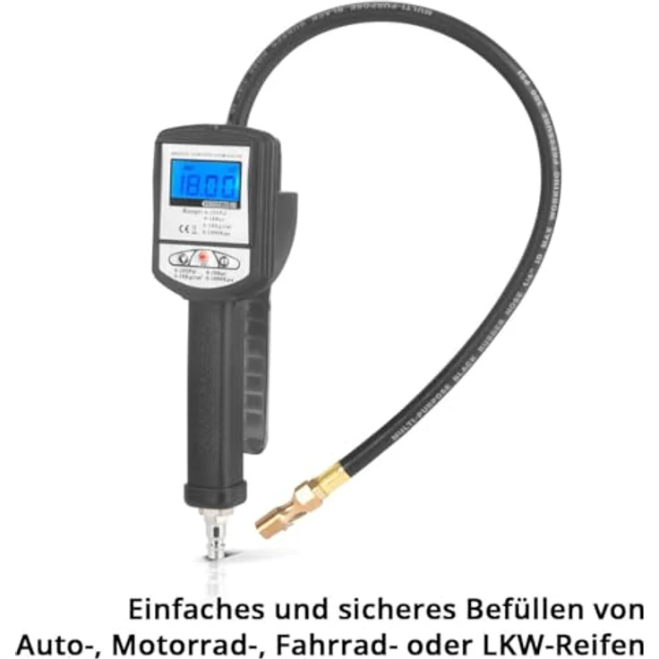 Stahlwerk Digitale Druckluft-Reifenfüllpistole DRP-18 ST, Messbereich 0-18 Bar, LCD-Display, ergonomisches Design, 590 mm Füllschlauch – Bild 4
