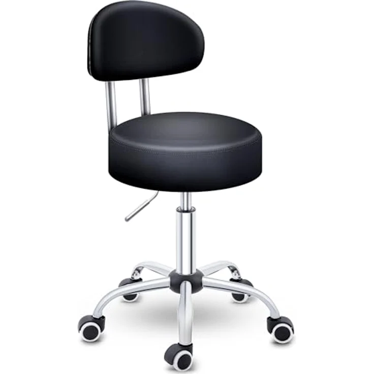 TRESKO Rollhocker Schwarz mit Lehne Arbeitshocker Hocker Drehhocker Kosmetikhocker Praxishocker – Bild 2