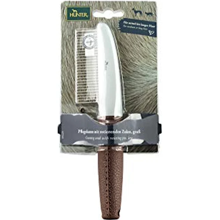 HUNTER SPA Pflegekamm mit rotierenden Zinken, zur Pflege von Deckhaar und Unterwolle, 21 x 4 cm, grau / braun – Bild 2
