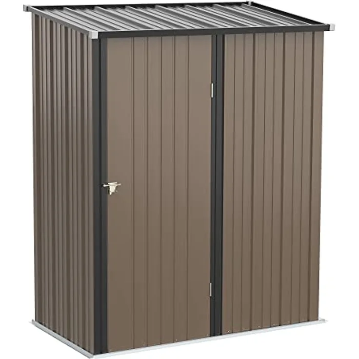 Outsunny Gerätehaus mit Pultdach 1,34 m² Metall Gartenhaus Geräteschuppen verzinkter Stahl Braun 161,5 x 94,5 x 196 cm