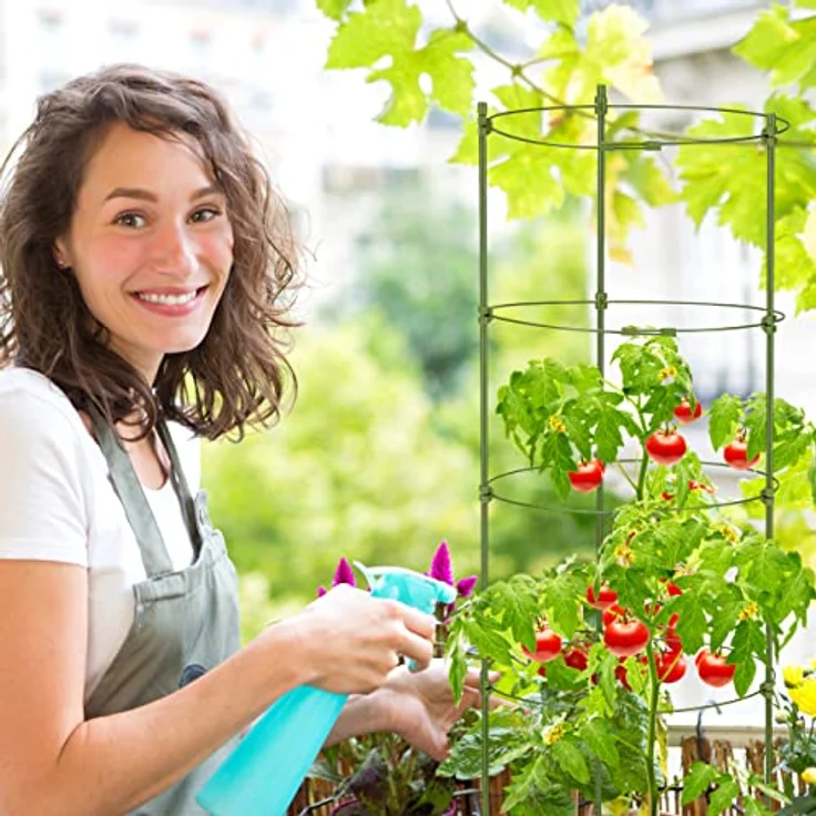 Relaxdays Rankhilfe, 5er Set, 4 Ringe, HxD: 90 x 28 cm, Blumen & Nutzpflanzen, Metall & Kunststoff, Pflanzenstütze, grün – Bild 3