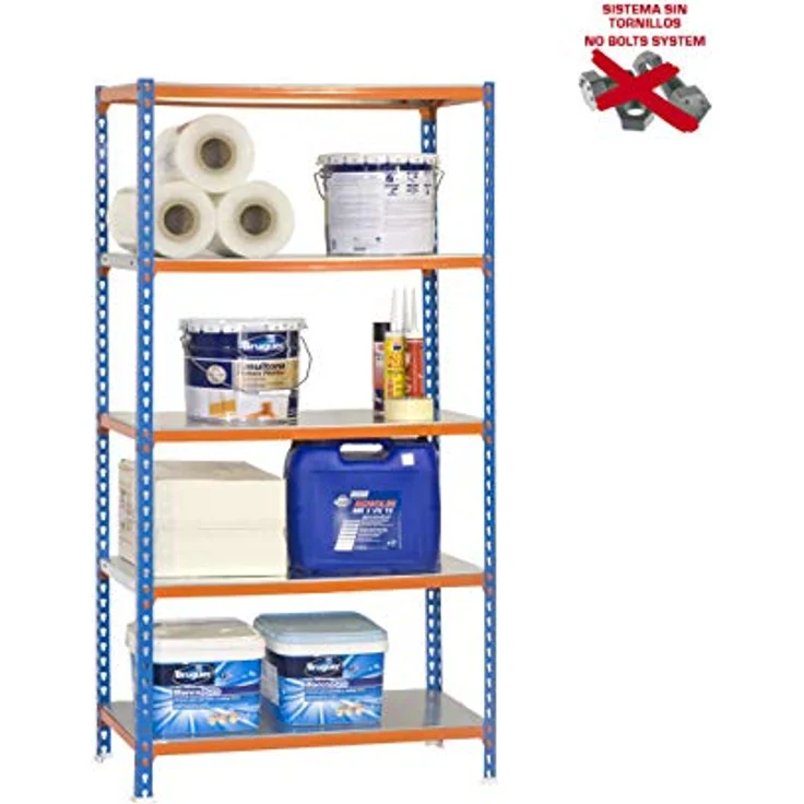 Simonrack Simonclick Plus Metallregal, 180 x 90 x 30 cm, Traglast 180 kg pro Boden, 5 Böden, Stecksystem, Blau/Orange – Bild 9