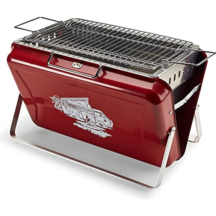 Volkswagen 7E9069642 Minigrill VW Grill Bulli T2 Edelstahl Faltbar Campinggrill tragbar, rot
