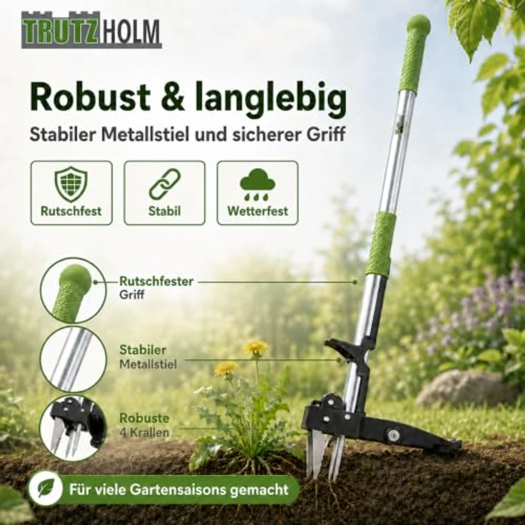 TRUTZHOLM Unkrautstecher mit Stiel, ergonomischer Wurzelentferner mit Hebelmechanismus und Fußtritt für Garten und Rasenpflege – Bild 5