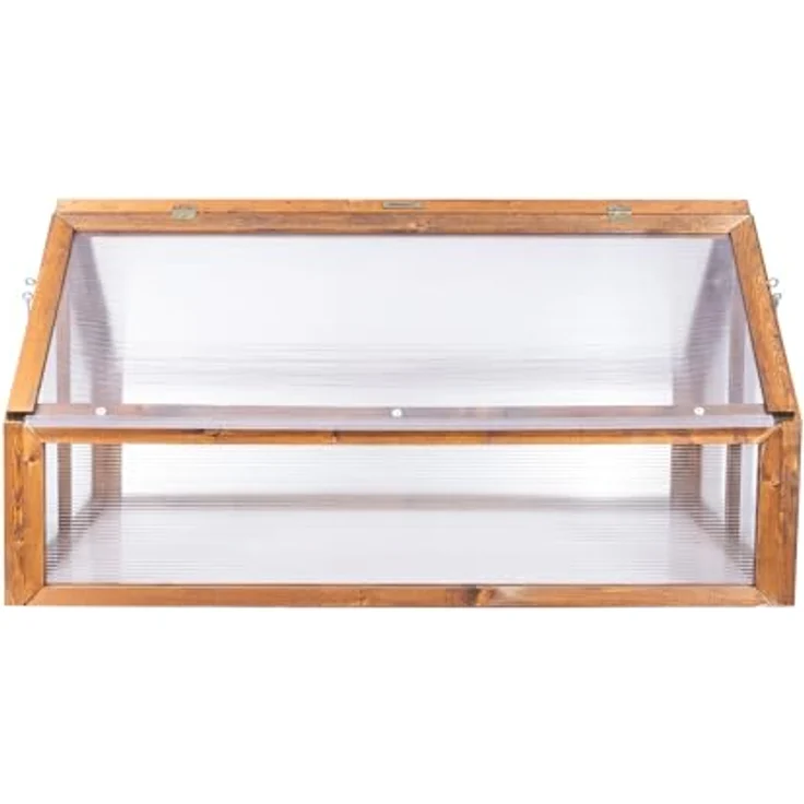 Greenspot Garten-Frühbeet 120 x 80 x 60 cm, Mini-Gewächshaus aus Holz in Palisander mit öffnender Abdeckung für Hochbeet, ideal für Kräuter, Gemüse und Blumen – Bild 3