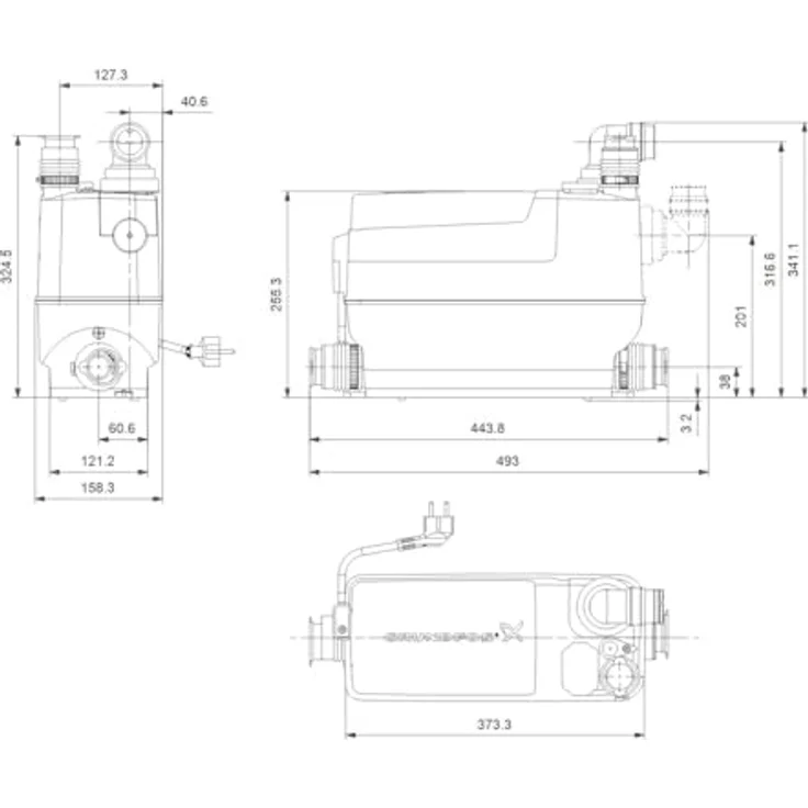 Grundfos Sololift2 C-3, Schmutzwasserpumpe mit integriertem Rückschlagventil, 5,7 l Tankvolumen, max. Förderhöhe 5,95 m, flexibler Druckanschluss – Bild 6
