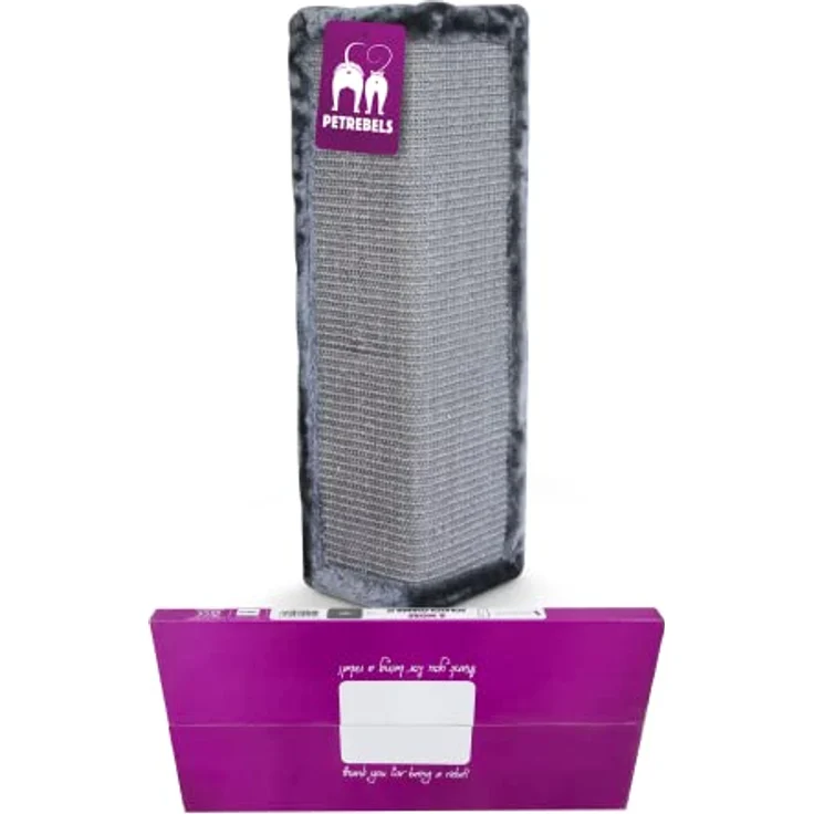 Petrebels Kratzbrett für Katzen 57 cm Höhe Qualität Sisal Eck-Kratzbrett mit Kratzteppich und Premium Plüsch für Zimmerecken in Geschenkbox Kratzbrett Wand Farbe Grau – Bild 1