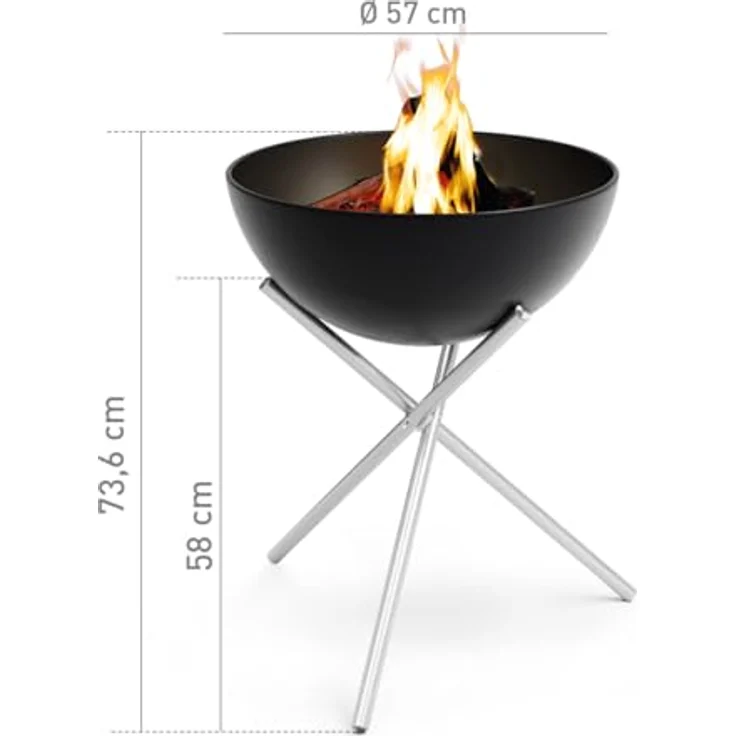 höfats - Bowl 57 Feuerschale mit Edelstahl Dreibein - raucharme Verbrennung - Feuerstelle mit Plancha Grillplatte und Grillrost nutzbar - kippbarer Feuerkorb Stahl emailliert, schwarz, Ø 57 cm – Bild 2
