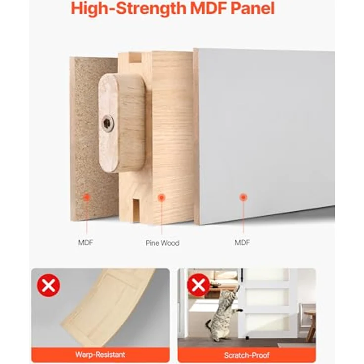 VEVOR Schiebetür im Scheunenstil, 914 x 2134 mm, MDF & Milchglas, wasserfeste PVC-Oberfläche, H-Rahmen für Badezimmer – Bild 3