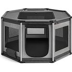 Feandrea Welpenauslauf Oxford-Gewebe, achteckiger Welpenlaufstall L, 112 x 112 x 62 cm, PVC-Rahmen, atmungsaktives Netz, Tasche, Taubengrau-schiefergrau